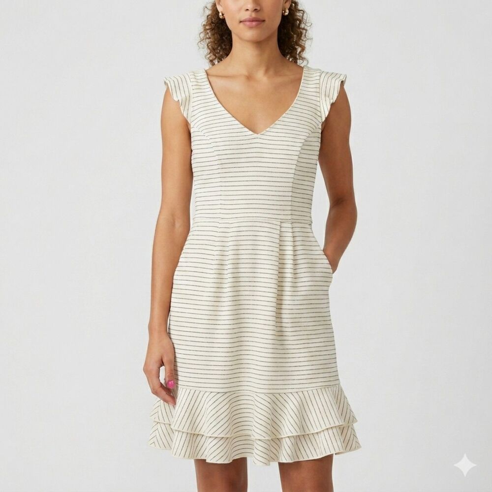 Maeve Anthropologie Striped Sunland Ruffle Hem Mini Dress Size 4 Pockets